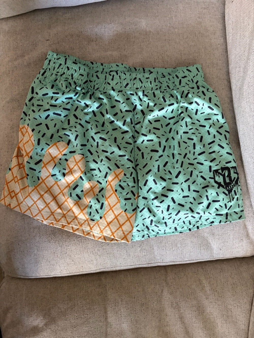 Men's Athletic Swim Shorts Mint Green with Orange Pattern